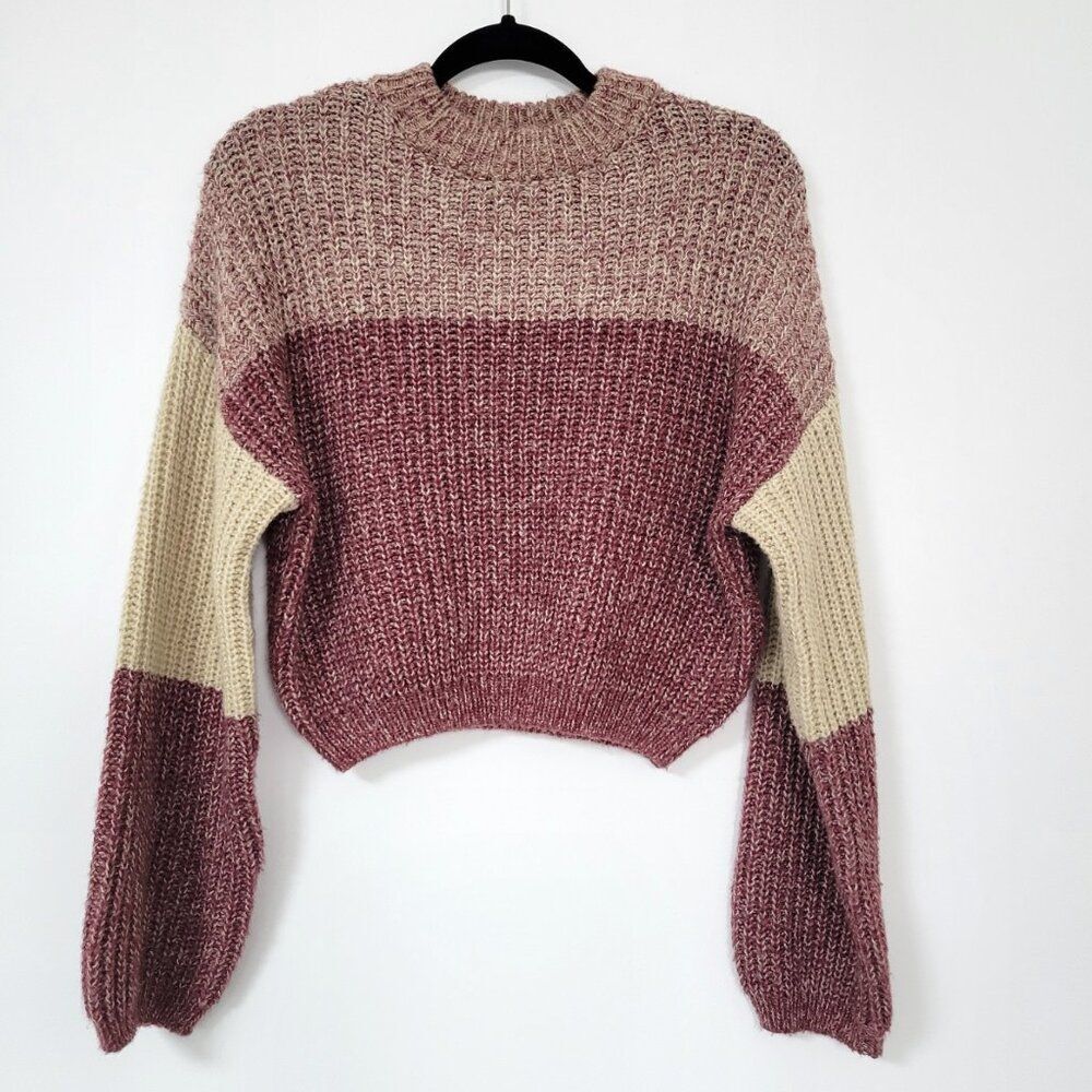 Vintage Y2K Wet Seal Burgundy Cream Pullover Oversized Knit Cropped Sweater